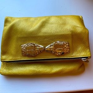 Floyd Mustard Leather Clutch with Gold Snake Accents 💛🐍💛🐍